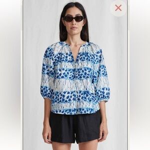 APIECE APART Mitte Balloon Sleeve Organic Cotton Blouse in Sun Speckled Shibori
